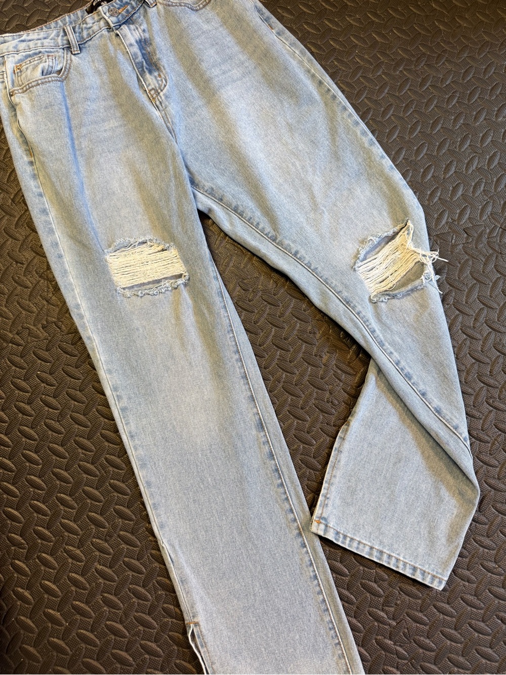 Missguided Light Wash Distressed Split Hem Jeans US 8